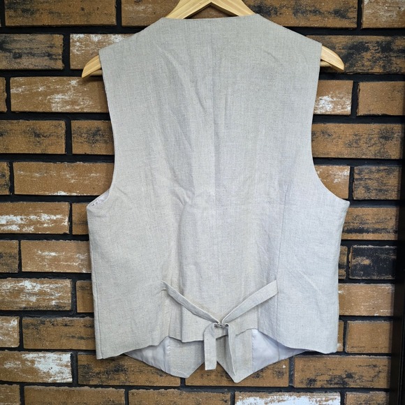 Mage‎ Male Mens Medium Beige Linen Blend 5 Button Vest Formal Dance Wedding - Picture 3 of 9